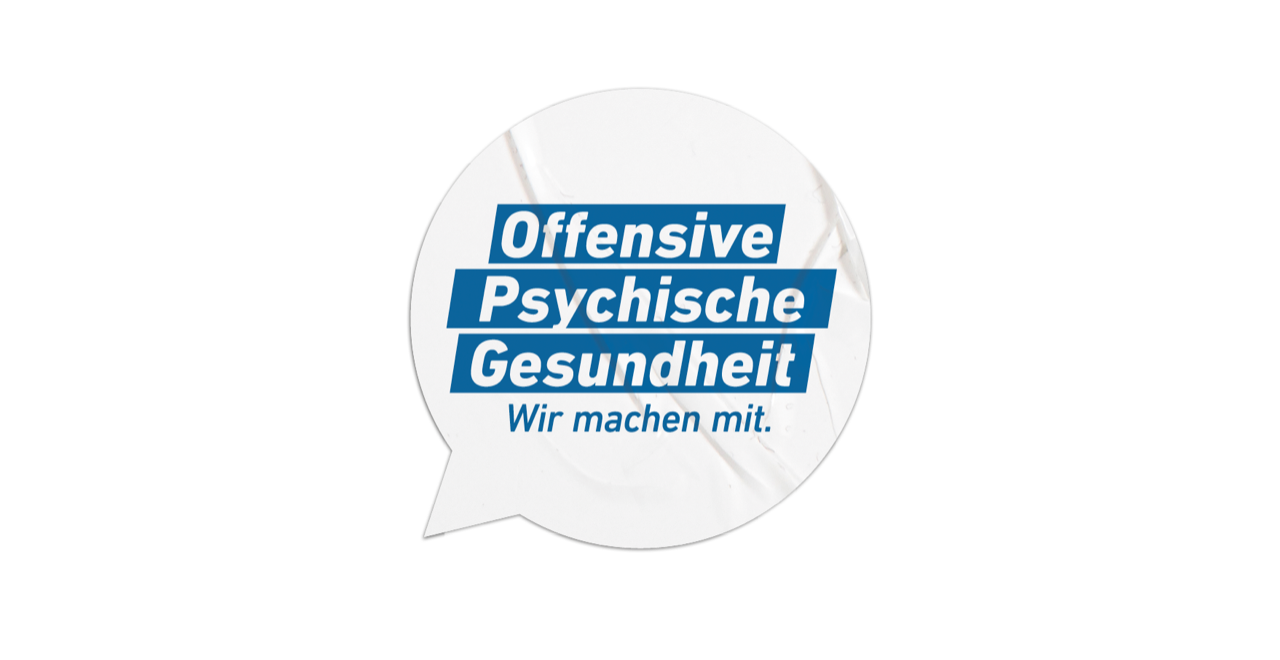 Logo Sprechblase mit Schriftzug Offensive Psychische Gesundheit. Wir machen mit.